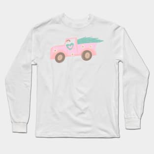 Cute Christmas Truck Pastel Pink Long Sleeve T-Shirt